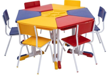 CONJUNTO HEXAGONAL MESAS E CADEIRAS– 02 A 06 ANOS – PADRÃO FNDE (MARCA: MA - MODELO: CJ-HEX)